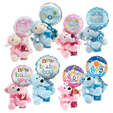 Load image into Gallery viewer, BABY GIRL and BOY 14" Air filled balloon with candy and plush
