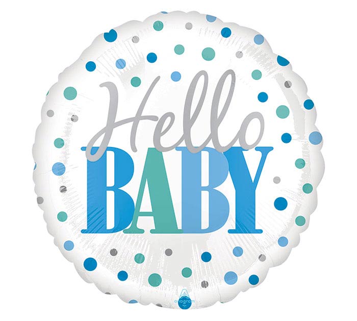 Balloon- Hello Baby Blue Dots